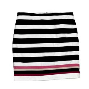 White House Black Market‎ Striped Pencil Skirt Size 12 Black White Pink Accent
